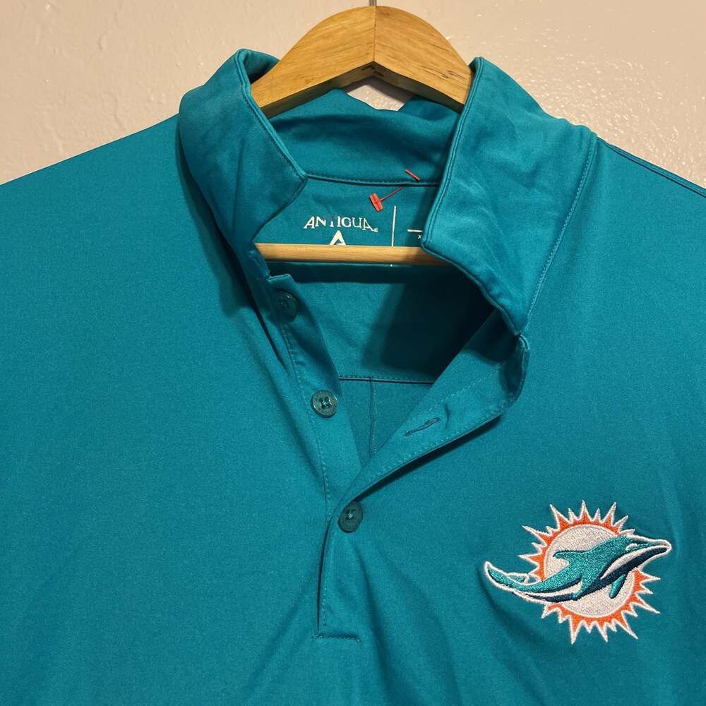 Antigua Miami Dolphins Polo Shirt Men's Large Aqua Teal Striped NFL Football - Picture 8 of 10